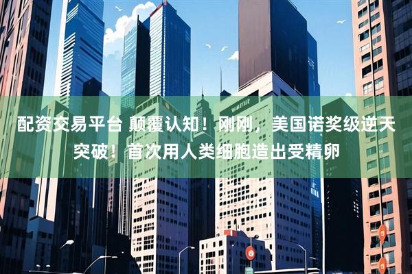 配资交易平台 颠覆认知！刚刚，美国诺奖级逆天突破！首次用人类细胞造出受精卵
